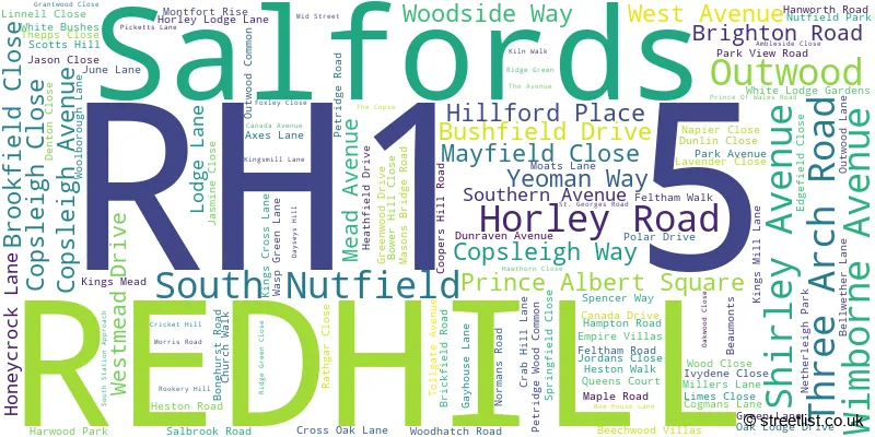 A word cloud for the RH1 5 postcode